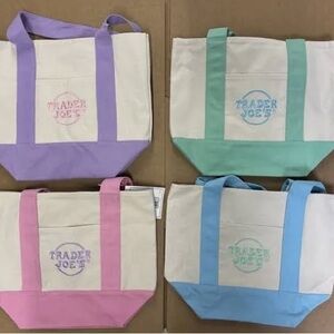 Canvas Tote Bag Set - Purple, Green, Pink, Blue